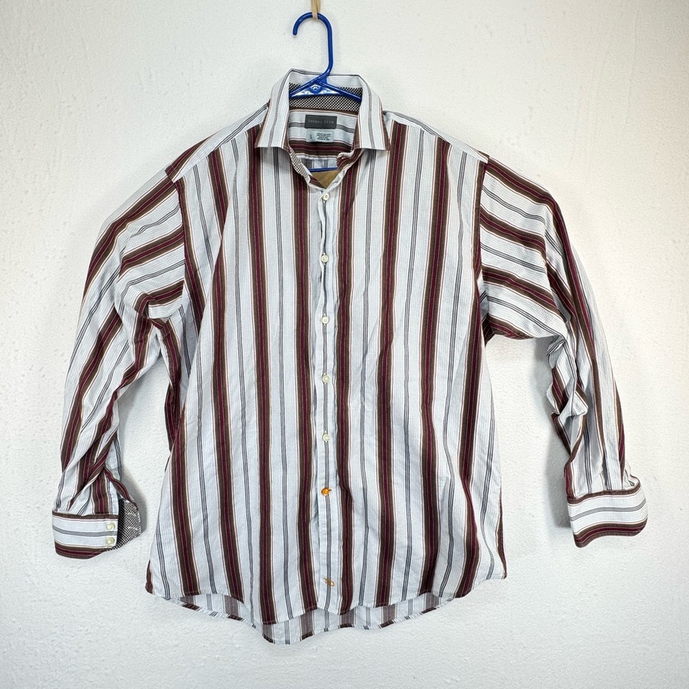 Thomas Dean Shirt Mens Large Striped Long Sleeve Button Up Cotton